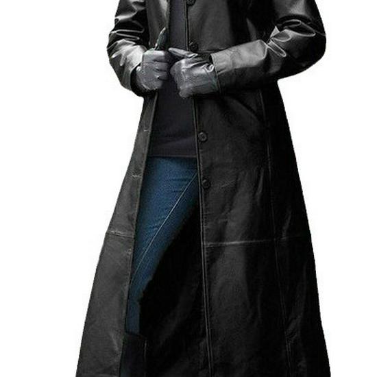 Damen Knopf Leder Langmantel: Europäischer & Amerikanischer Stil, Slim Fit, Übergröße