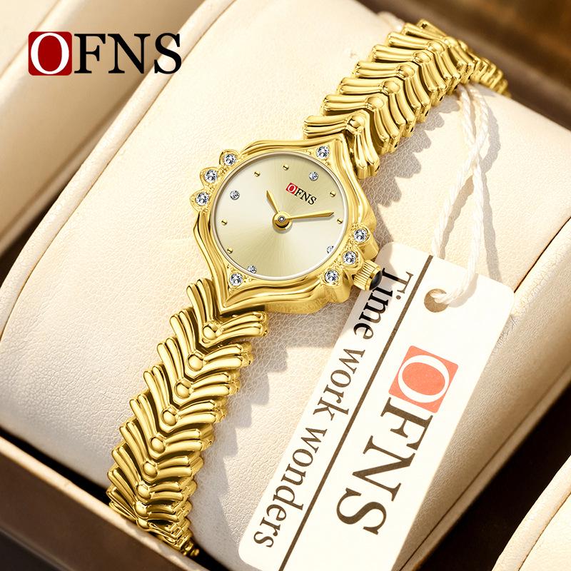 OFNS Elegant Women's Quartz Watch - Diamond-Inlaid Wheat Ear Design, Light Luxury, Waterproof, High-End Feel.