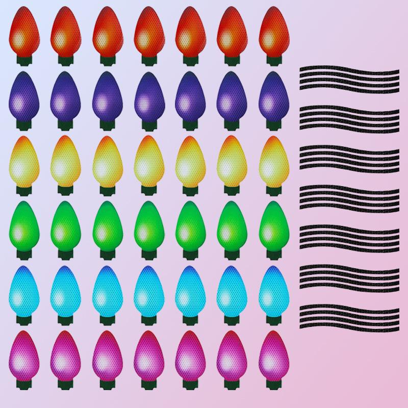 70Pcs Christmas Reflective Car Refrigerator Magnets Decorations Set, 42Pcs Reflective Bulb Light Magnets with 28Pcs Lines Magnetic Car Stickers