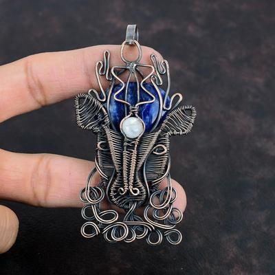 Sodalith Anhänger Kupferdraht umwickelt Regenbogenmondstein Anhänger Drahtumwickelt Edelsteinschmuck Handgefertigt Hirschgesicht Anhänger Kupferschmuck zum Geschenk