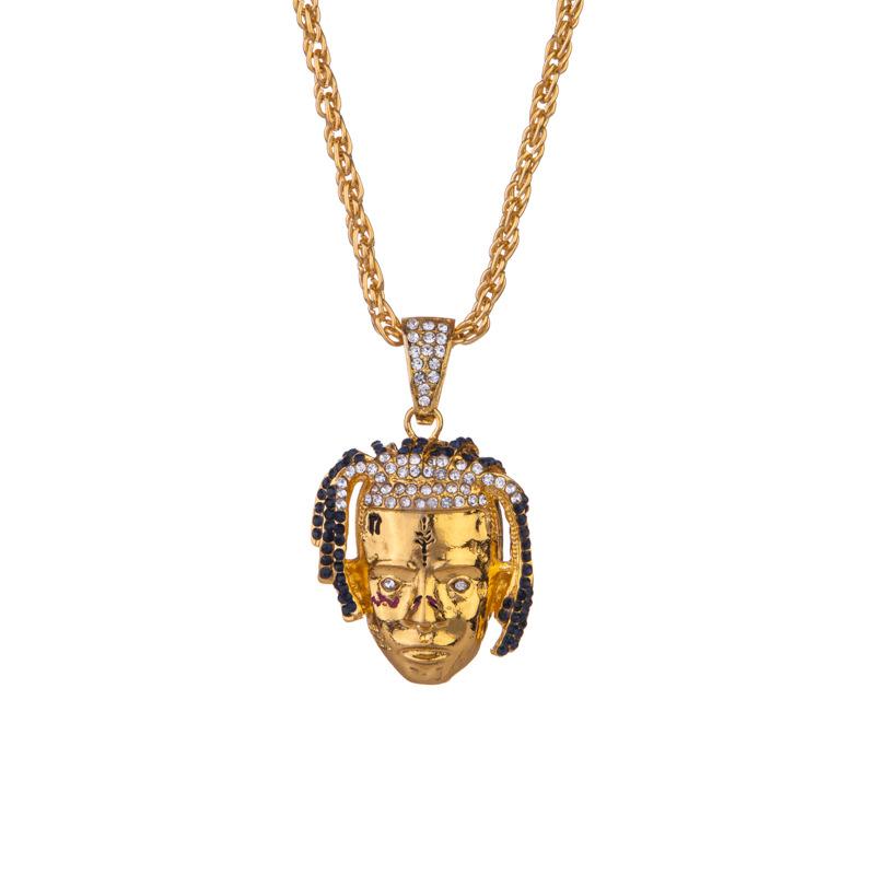 European and American Hip Hop Singer Blue Hair Avatar Pendant Personalized Fashion Necklace Accessory