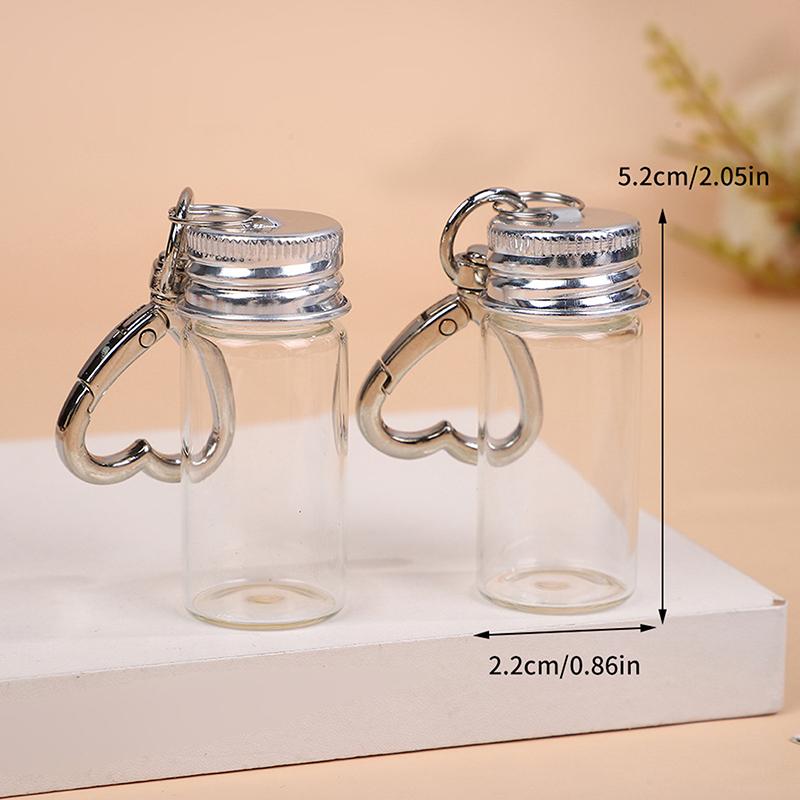 7/10Ml Storage Bottle With Love Keychain Transparent Glass Bottles Aluminium Cap Empty Jars Liquid Containers Dispenser Decor