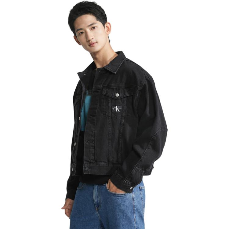 Calvin Klein Solid Color Casual Simple Lapel Denim Jacket Men Jackets Black J324233
