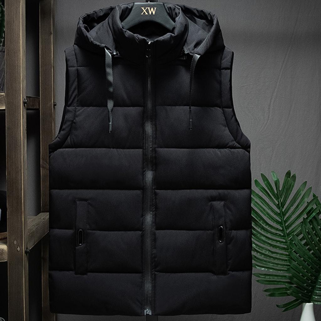 Men's Winter Trend Wear Loose Thick Down Cotton Clip Multi-pocket Solid Color Casual Hooded Vest Coat