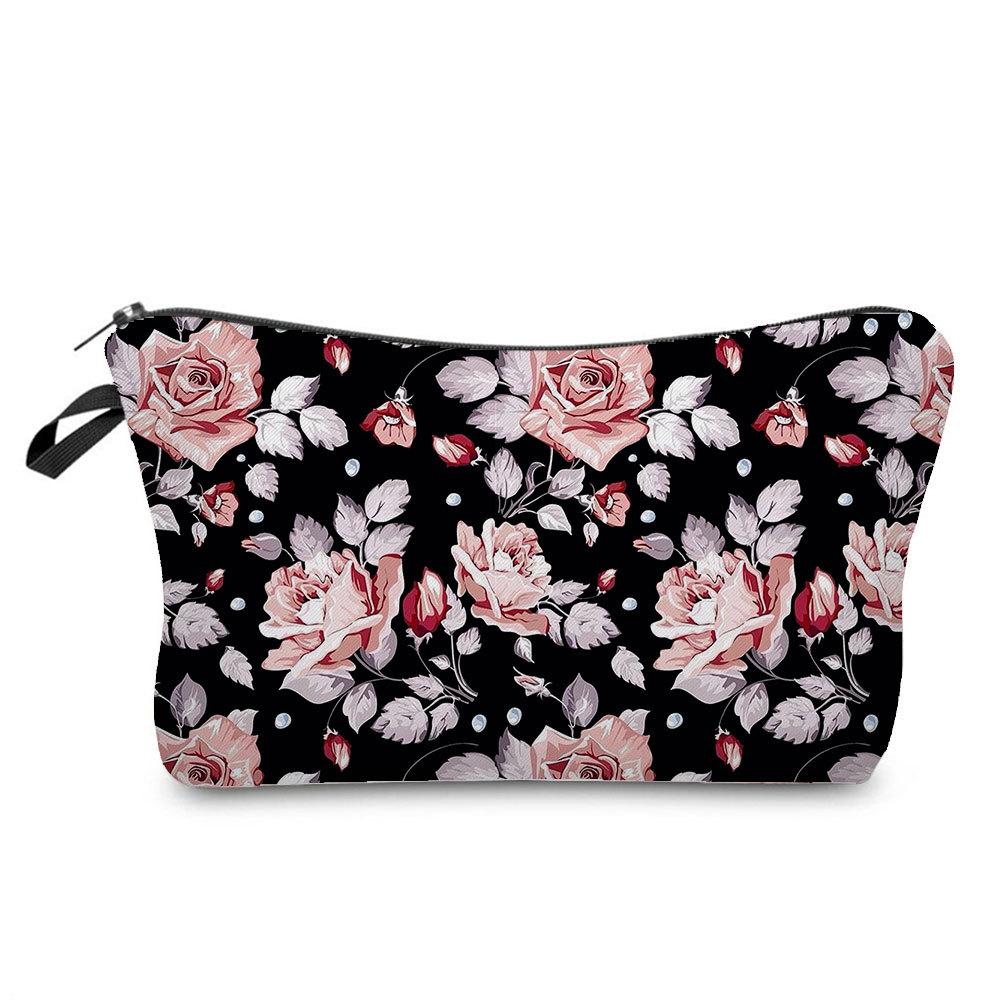 Damen Pflanzenmuster Kosmetiktasche Toilettenartikel Organizer Reiseaufbewahrungstasche 6871