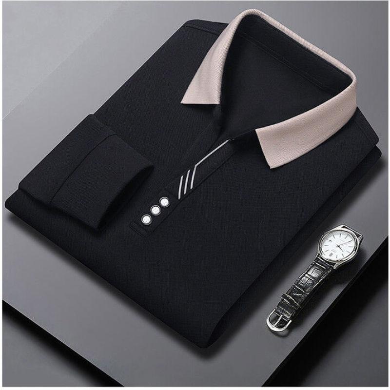 Nová jarní a letní volnočasová business jednoduchá jednobarevná volná nadměrná polokošile s polo límečkem a dlouhým rukávem pro muže