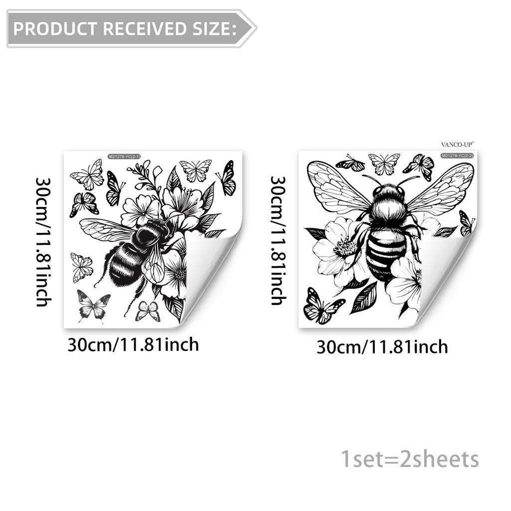 Bee Butterfly Floral Toilet Wall Sticker Self-Adhesive Waterproof Removable for Bedroom Living Room Background Wall Home Decor Art