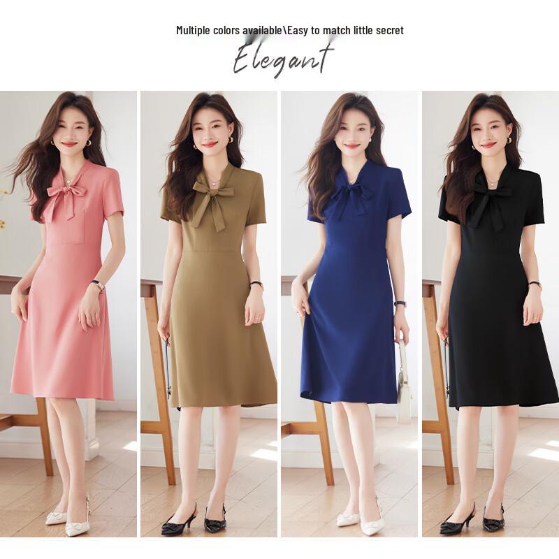 Women's Short Sleeve Professional Dress with Bow