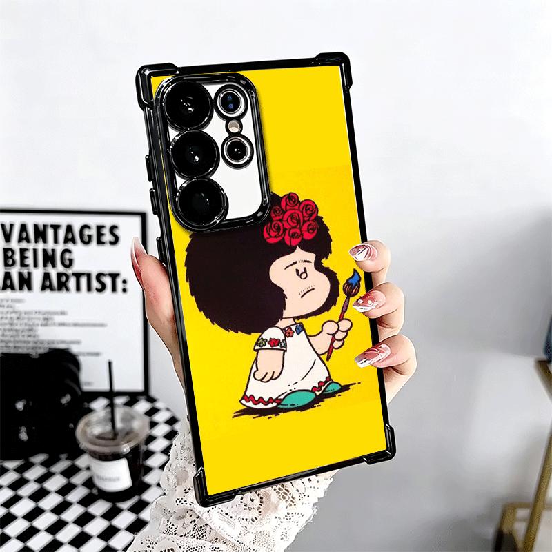 Mafalda Cartoon Cute Plating Phone Case For Samsung Galaxy S24 S25 FE S26 Edge S23 Ultra S22 S21 Plus S20 Anti-Fall Airabag Cove