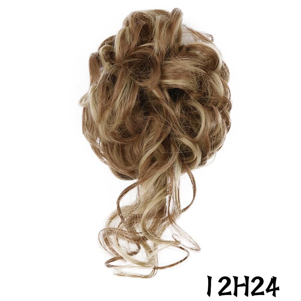 MERISIHAIR Damen-Haarknoten aus Kunstfaser, unordentlicher Chignon, lockiges Haar, elastischer unordentlicher Chignon für Damen, Haarteile, Schwarz, Braun