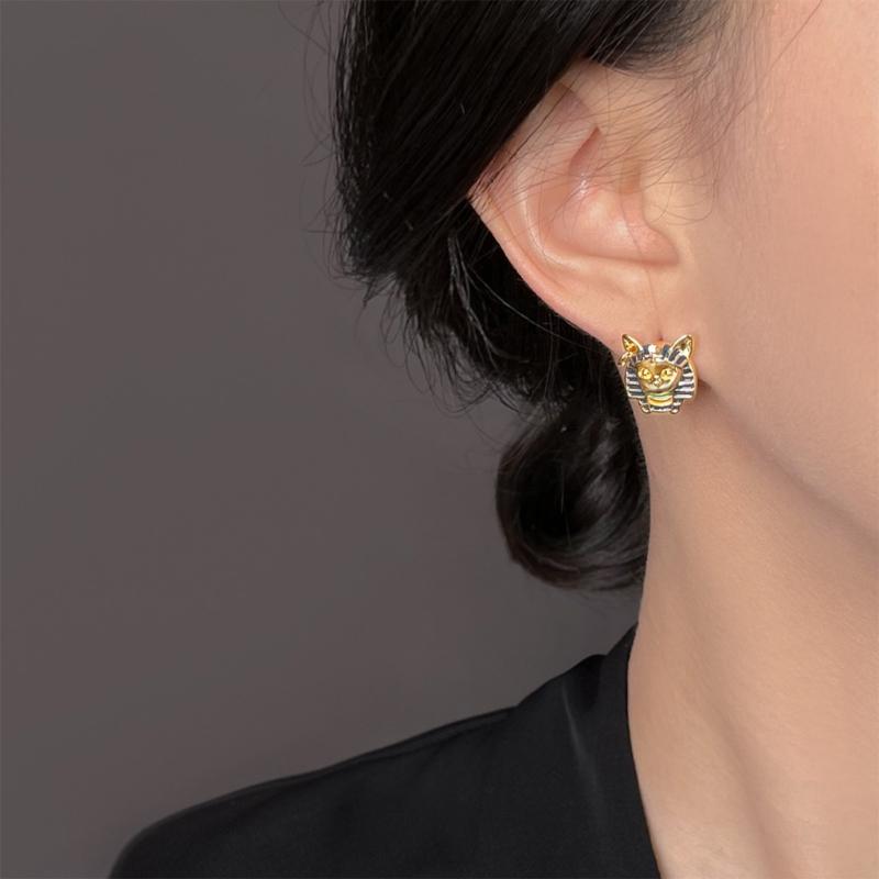 Art Cultural Enamel Paint Earrings Egyptian Design Gold Plated Ear Accessories for Daily Wear and Special Event