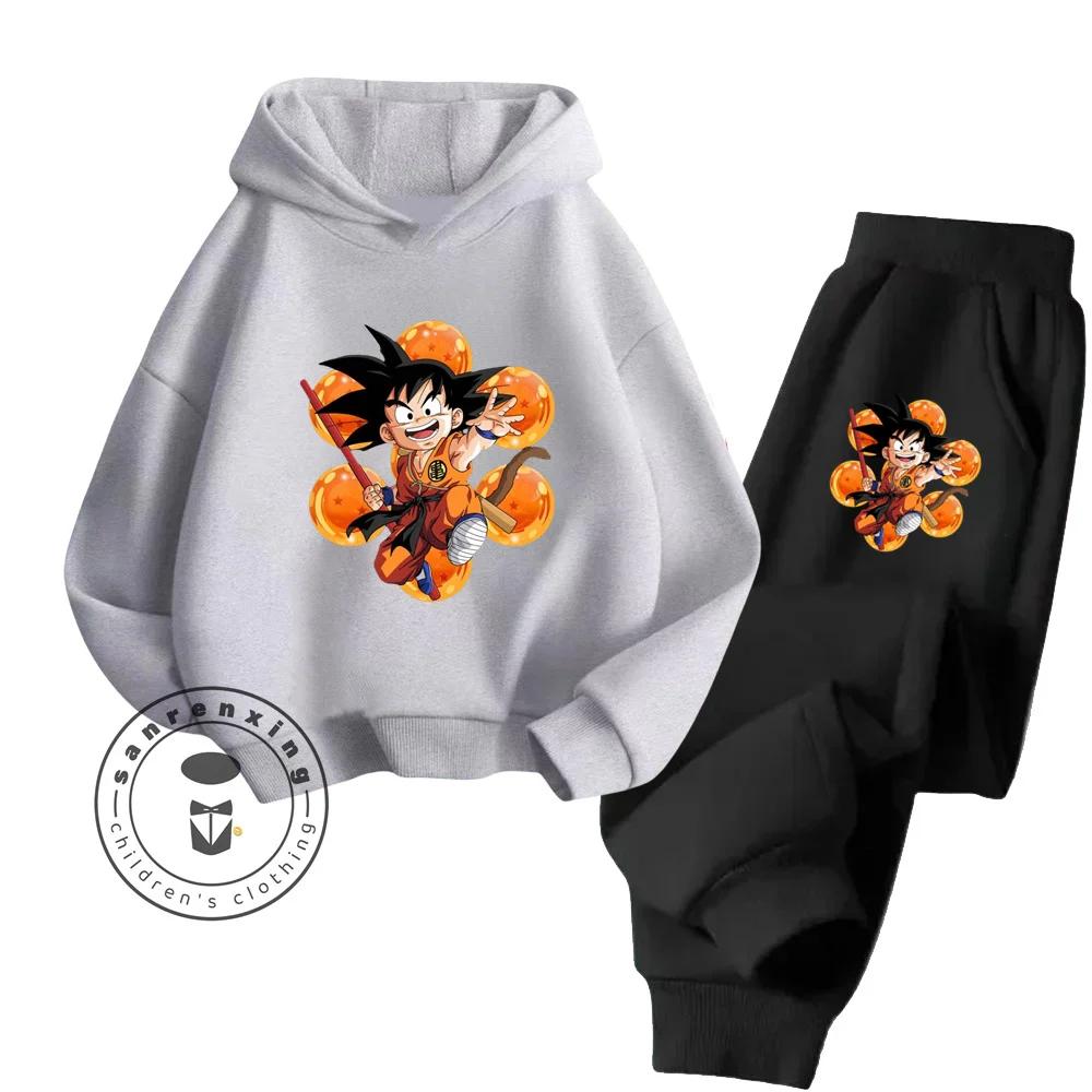 Dragon Ball Cartoon Themed Series Children Boys Girls Rich Elements Design Long Sleeve Hoodie Set Suitable for Fall Winter Wear
