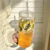 INS Style Striped Glass Drinking Cup with Lid