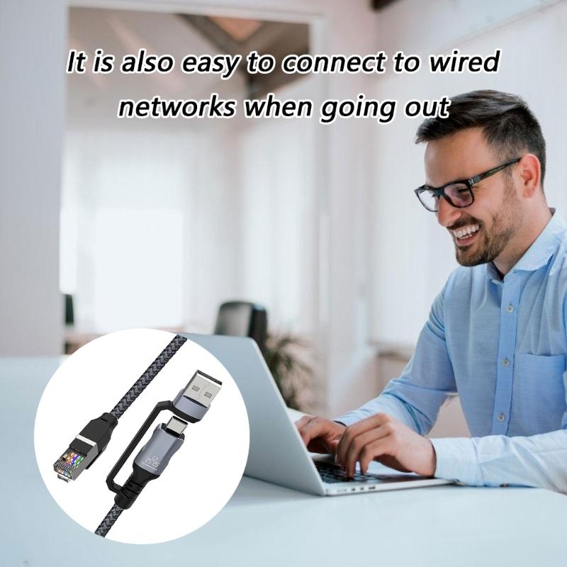 Braided Type C & USB Ethernet Cable 1.8 Meter 100Mbps Networking Connector Wire For Mobile Devices Computers
