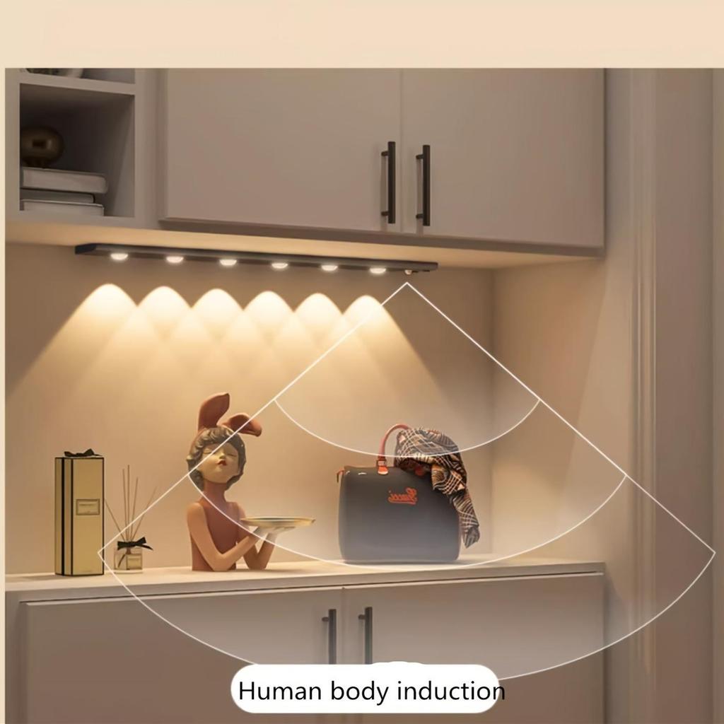 LED Human Body Sensor Strip Light, Wireless Rechargeable Magnetic Tape, Suitable for Shoe Cabinets, Display Cabinets, Wardrobes, Cabinets