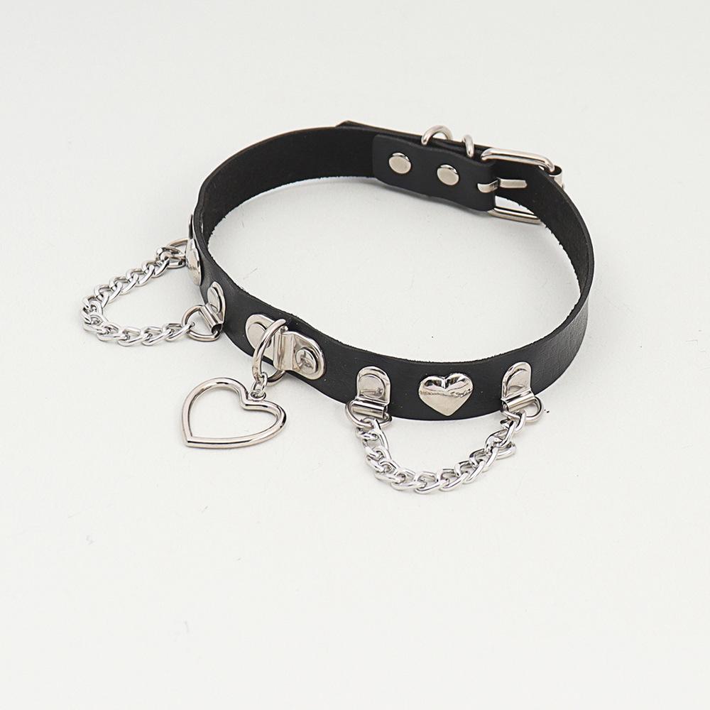 Cross-Border Punk Heart Tassel Leather Choker - Dark Nightclub Rock Style Necklace
