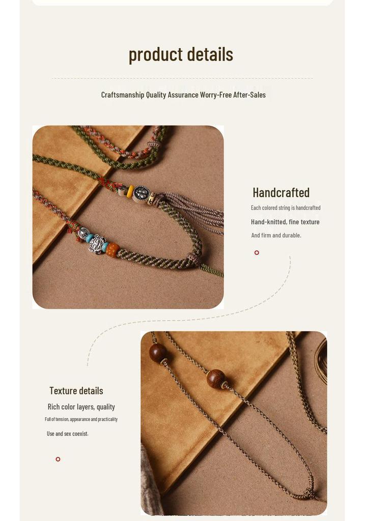 Tibetanisches handgefertigtes Baumwollseil-Halskette mit Dzi-Perle und Thangka-Anhänger