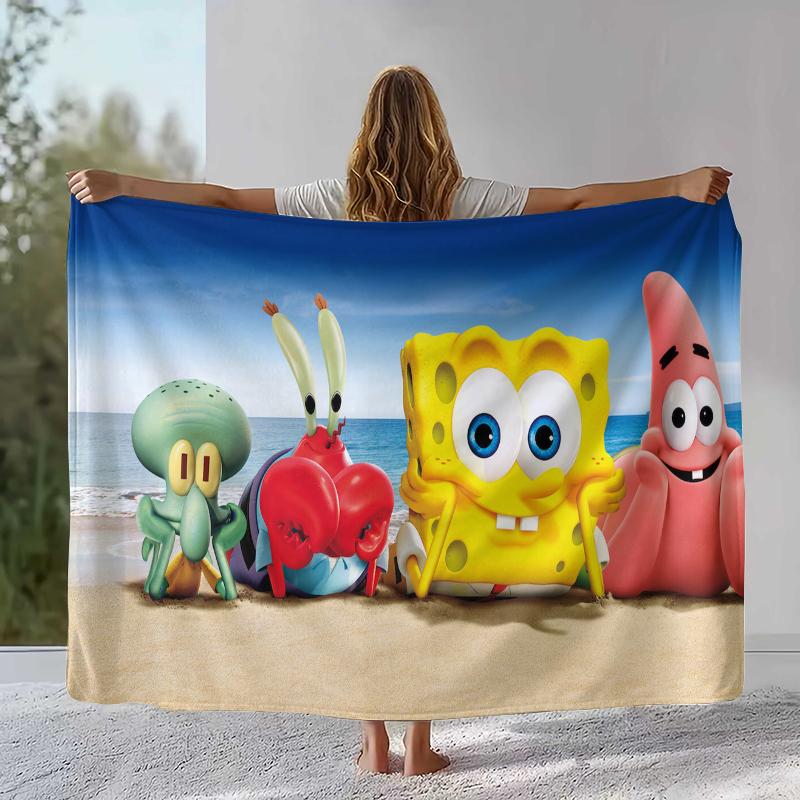 Funny S-SpongeBob Patrick Star Cartoon Flannel Blanket,Ultra Soft Warm Plush Throw for Home Bedroom Bed Sofa Cover Camping gift
