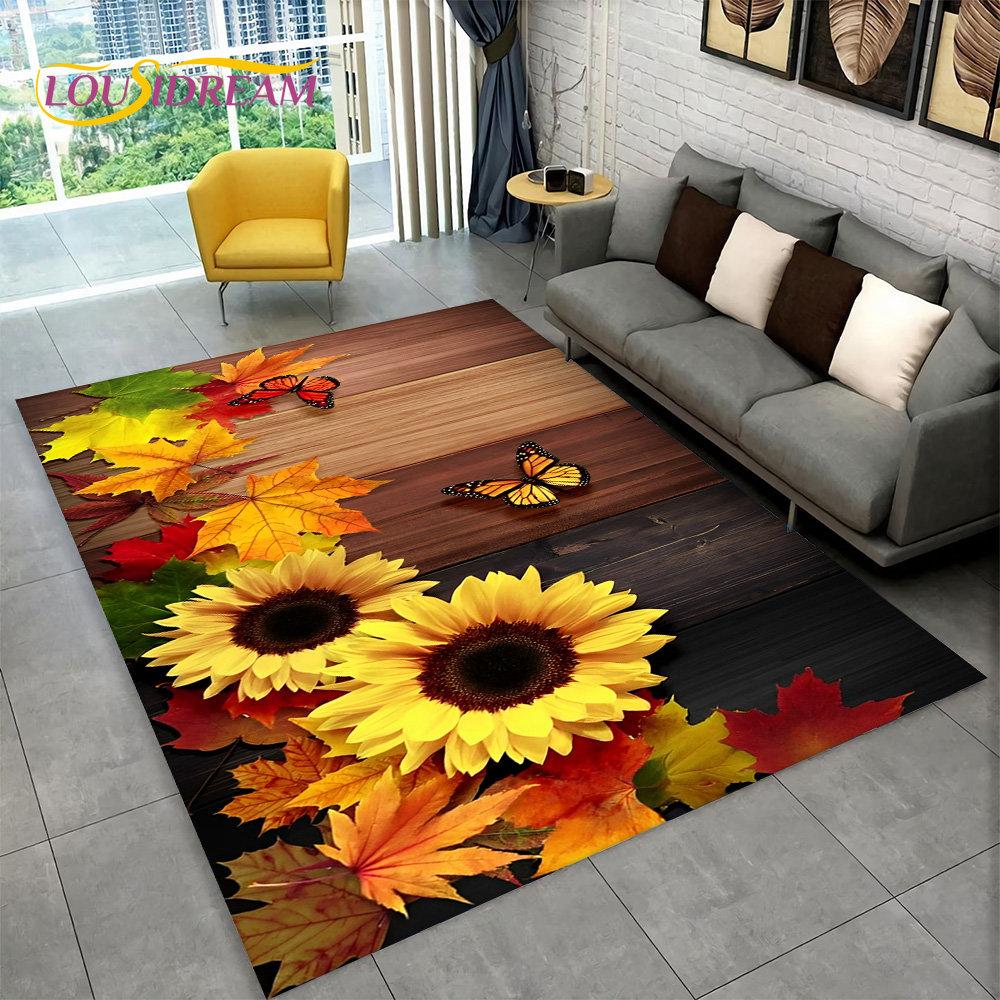 3D Nordisk Luksus Blomst Rose Områdeteppe Stort, Teppeteppe for Hjem Stue Soverom Sofa Dørmatte Dekor, Sklisikre Gulvmatter for Barn