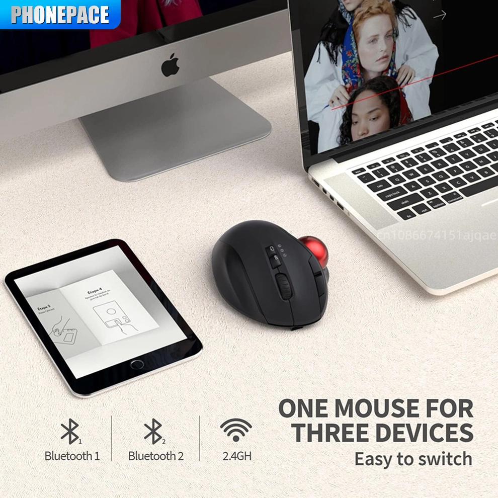 HOMEFISH Wireless BT Trackball Mouse, 10m Working Distance, 3 DPI(1000/1600/2400), 600mA Rechargeable, Ergonomic, 3-Device Sync