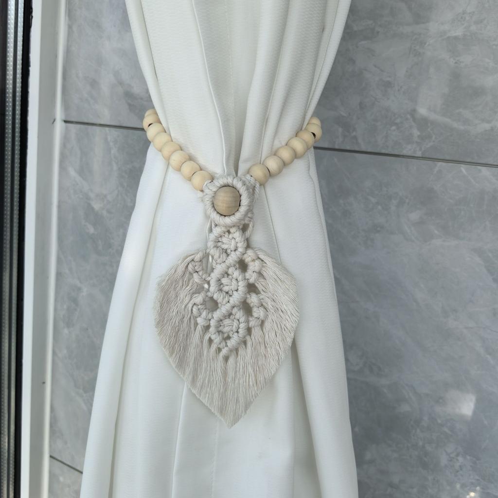 2pcs Bohemian Style Handmade Braided Leaf Cotton Rope Curtain Fasteners Curtain Ties Tassel Leaf Curtain Ties Home Decoration