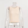 Sommer Strikkede Tanktopper Dame Casual Crop Topper Sexy Jenter Stroppevest O-hals OL Slim Ermeløse T-skjorter