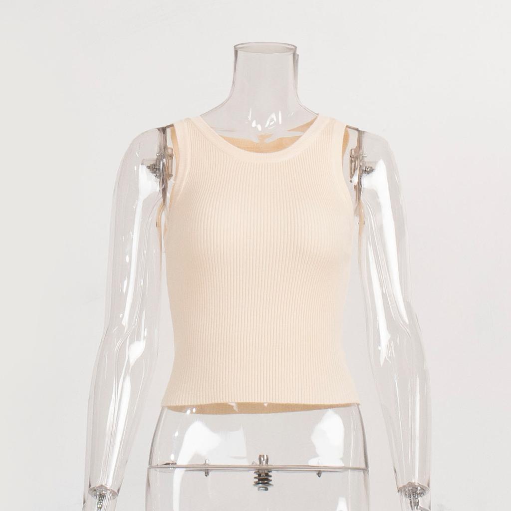 Summer Knitted Tank Tops Women Casual Crop Tops Sexy Girls Suspender Vest O-neck OL Slim Sleeveless T Shirts