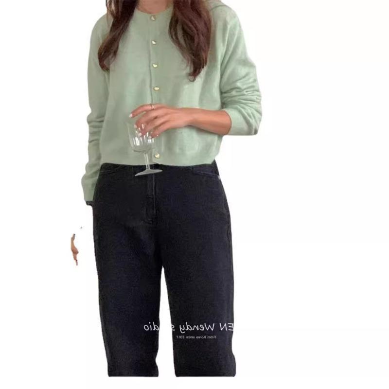 Spring and Autumn New Gentle Wind Imitation Raccoon Hair Knitted Cardigan Small Women Wear Crew Neck Small Jacket Inside and Outside