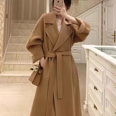 Doppelseitiger Kaschmirmantel für Damen, lang, Herbst und Winter, beliebter neuer Wollmantel im Hepburn-Stil