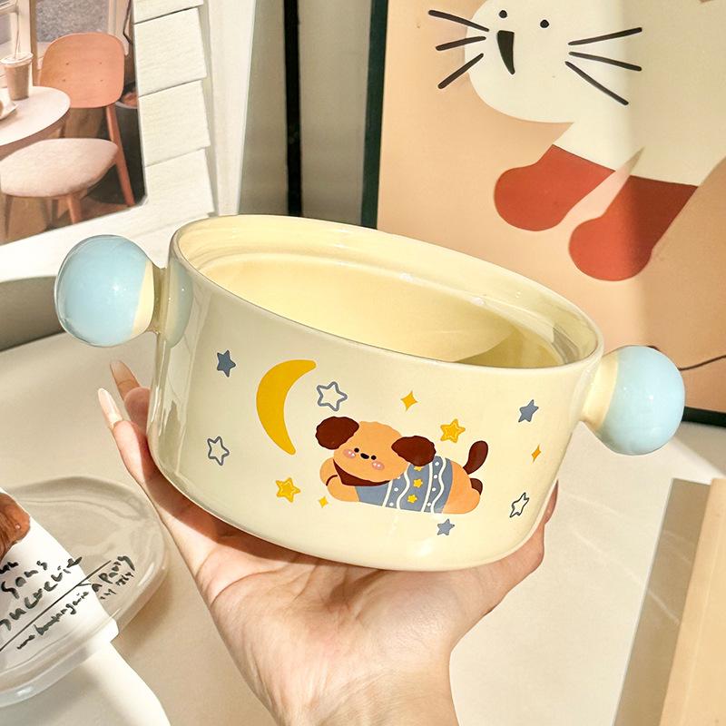 High-value Cute Puppy Instant Noodle Bowl with Lid, Large-capacity Dormitory Students Playing Rice Bowl, Microwave Oven, Snail Noodle Bowl