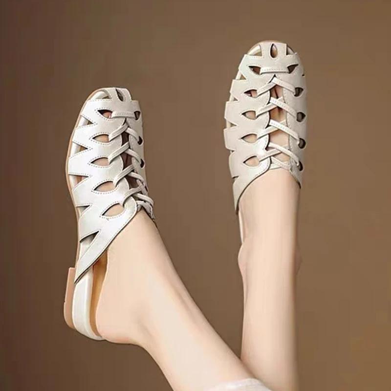 Modne płaskie buty damskie Muły Sandały z paskiem na pięcie Kapcie Codzienne Przytulne Damskie Sandały Lato 2025 Trend Klapki Codzienne Klapki Mujer De Zapatos