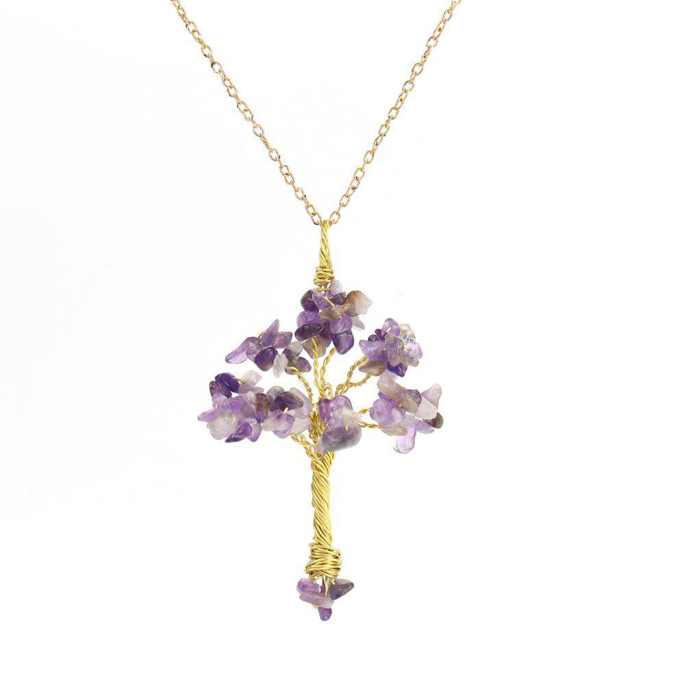 Hand-Wound Raw Copper Wire Natural Gravel Crystal Tree, Colorful Natural Stone Lucky Tree Necklace N89