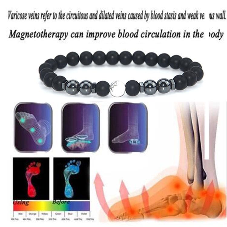 Frosted Black Bead & Snowflake Stone Magnet Anklet - European & American Retro Style