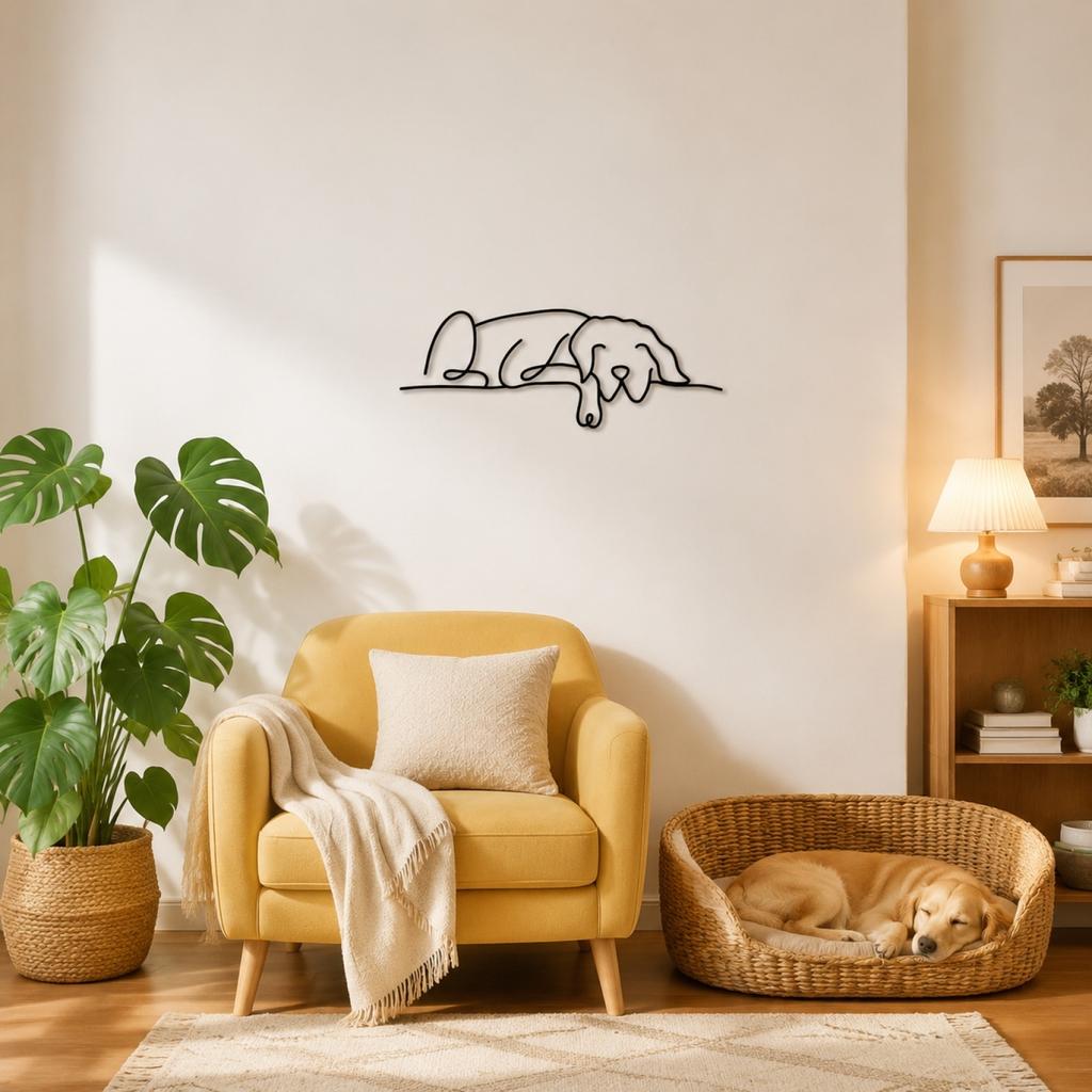 Minimalist Metal Wall Art Abstract Line Dog Sculpture Home Decor Black Iron Wire Animal Figure for Living Room Bedroom Office Decoration
