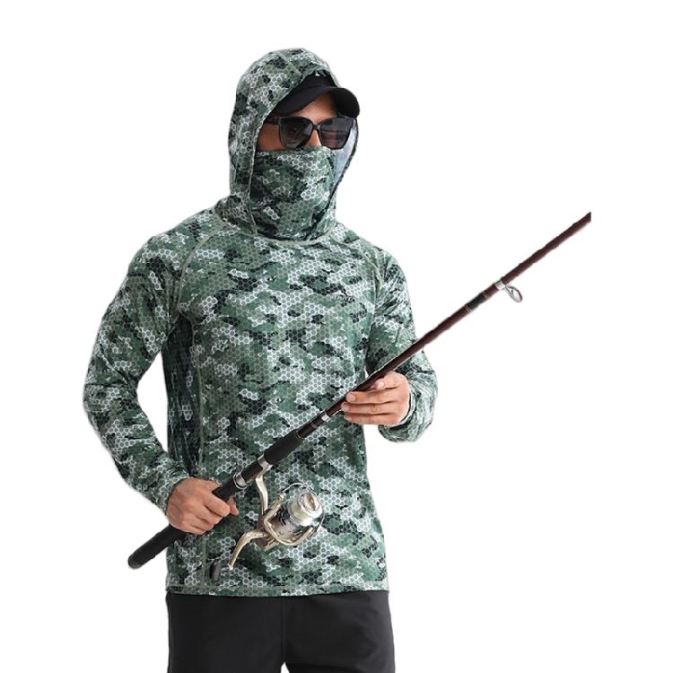 

Long Sleeve Hooded Fish Clothing Sun Protections Angling Shirt Fishing Shirt with Mask Neck Gaiter Hoodie 1 камуфляж зеленый