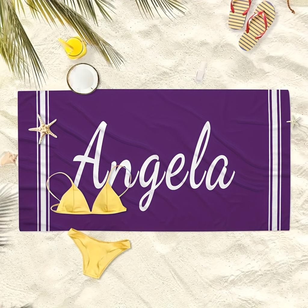 Custom Name Beach Towel - Ultra Absorbent, Quick-Dry Polyester, Perfect for Swimming, Camping & Travel - Modern Style, Low Lint