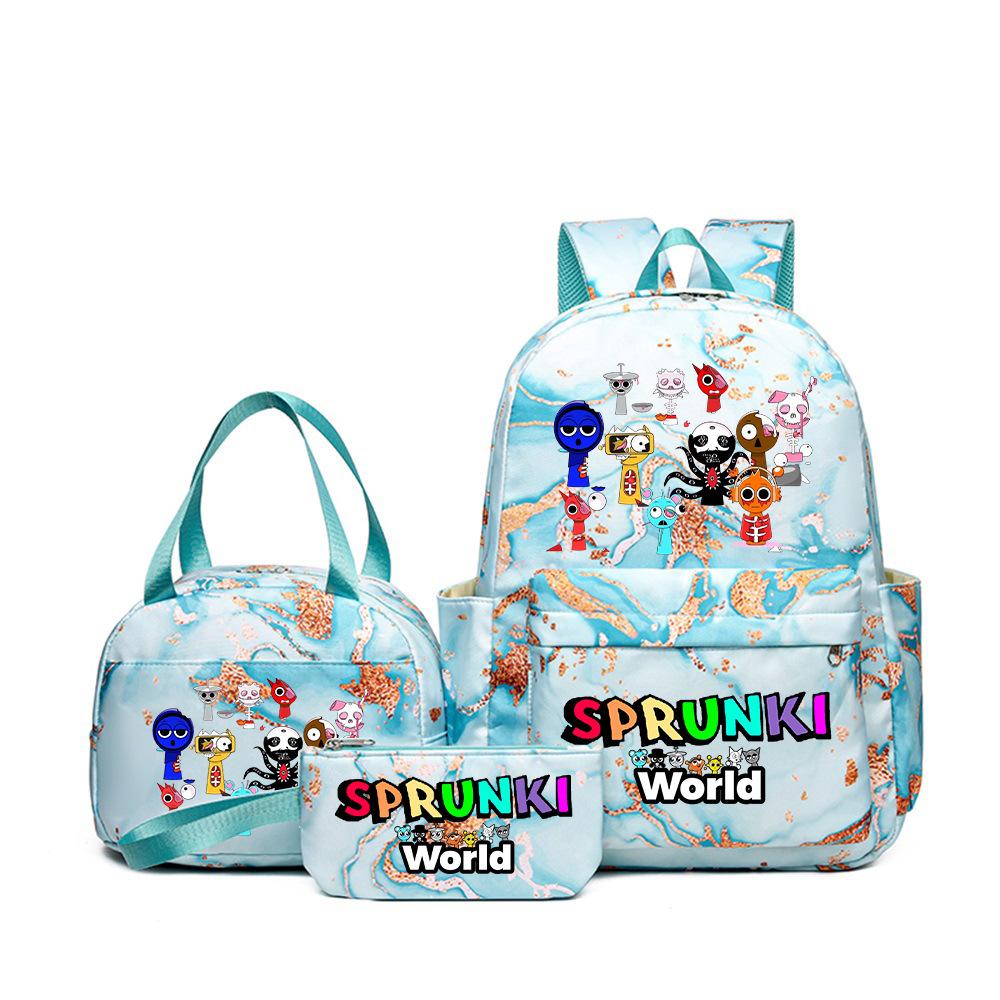 Rhythm Box Music Game Heat Transfer Backpack Sprunki Primary and Secondary School Students Children's Cute Schoolbag Three-piece Set