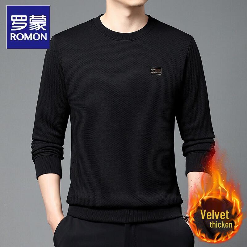 Lomon Men s Fleece-Lined Round Neck Long Sleeve Sweatshirt T-Shirt 4XL