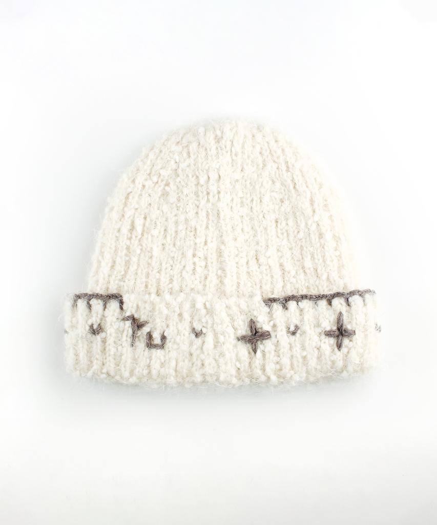 RUBATI Floral Hand-Stitched Beanie_Ivory