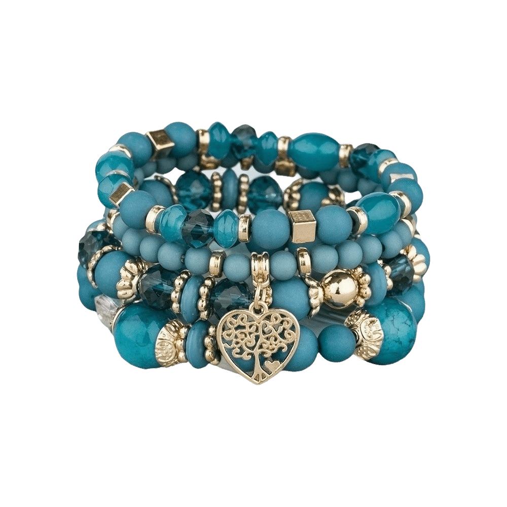 Ethnic Style Bohemian Beads Bracelet Heart Charm Multi-Layer Bracelets Women Bangle Set Gifts