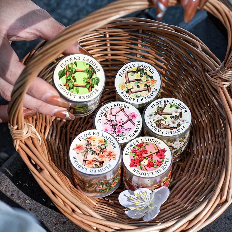 1 Rolle Blütendekorative Klebstoffe Scrapbook-Aufkleber PET-Bänder Leiter Pfirsich Leiter Blume Handbuch Bodenbildung DIY 40mm * 2m