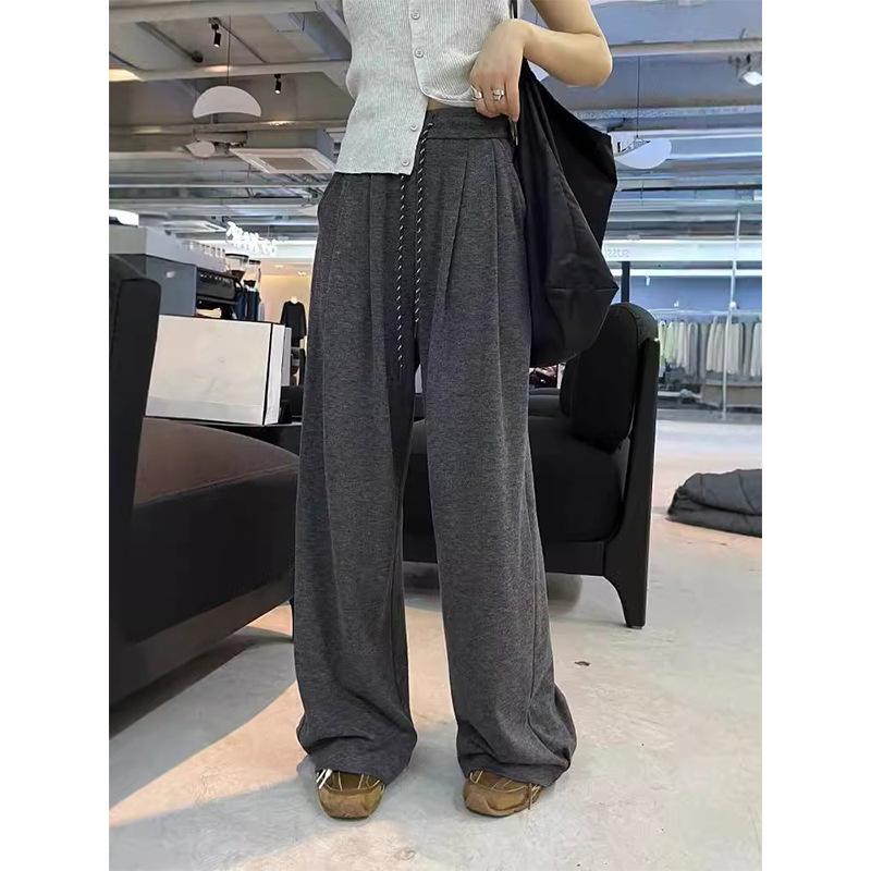 Korean Style Wide-Leg Floor-Length Women's Drawstring Pants - Autumn/Winter 2025