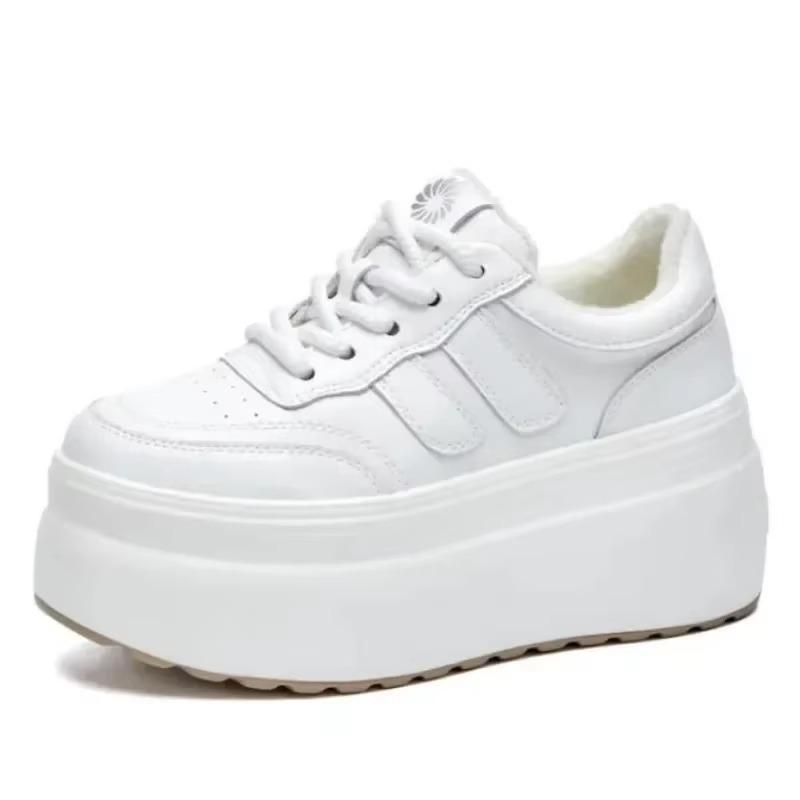 Fashion 8CM Trend Leather Women Synthetic Chunky Sneakers Spring Skateboarding Casual Platform Wedge Female Autumn Vulcanize Shoes
