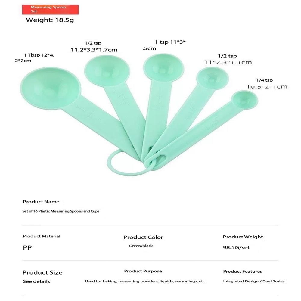 10-piece baking measuring cup and spoon set, kitchen measuring spoon, gram spoon, measuring spoon, plastic spoon