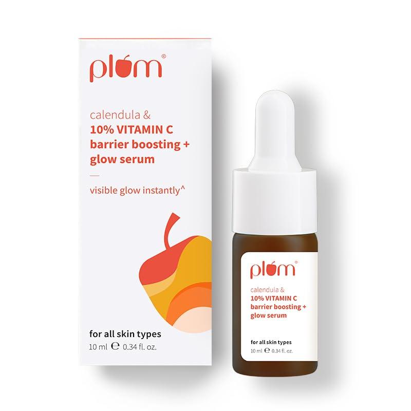Plum 10% Vitamin C & Calendula Barrier Boosting + Glow Serum 10 Ml | With 3% Niacinamide, 1% Hyaluronic Acid & 1% Creamide Complex| Clinically Prove