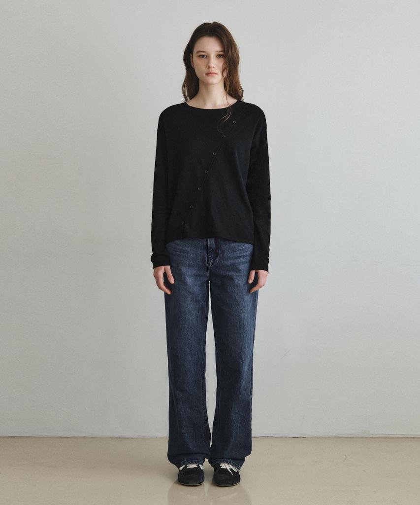 Wednesday Oasis For Woman Diagonal Button Round Knit_Black(Wc26Kn07)