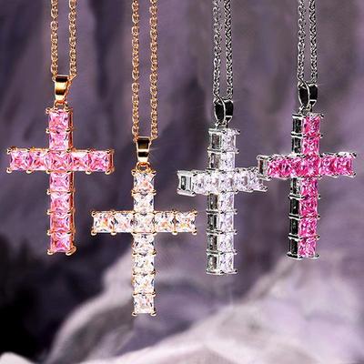 Jesus Cross Pendant Necklaces Sparkling Charm Necklace Punk Jewelry Gift For Women