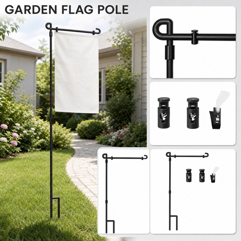Outdoor Garden Flagpole Heavy Duty Metal Stand for Yard Signs Banner Display Weather Resistant Stake with Accessories