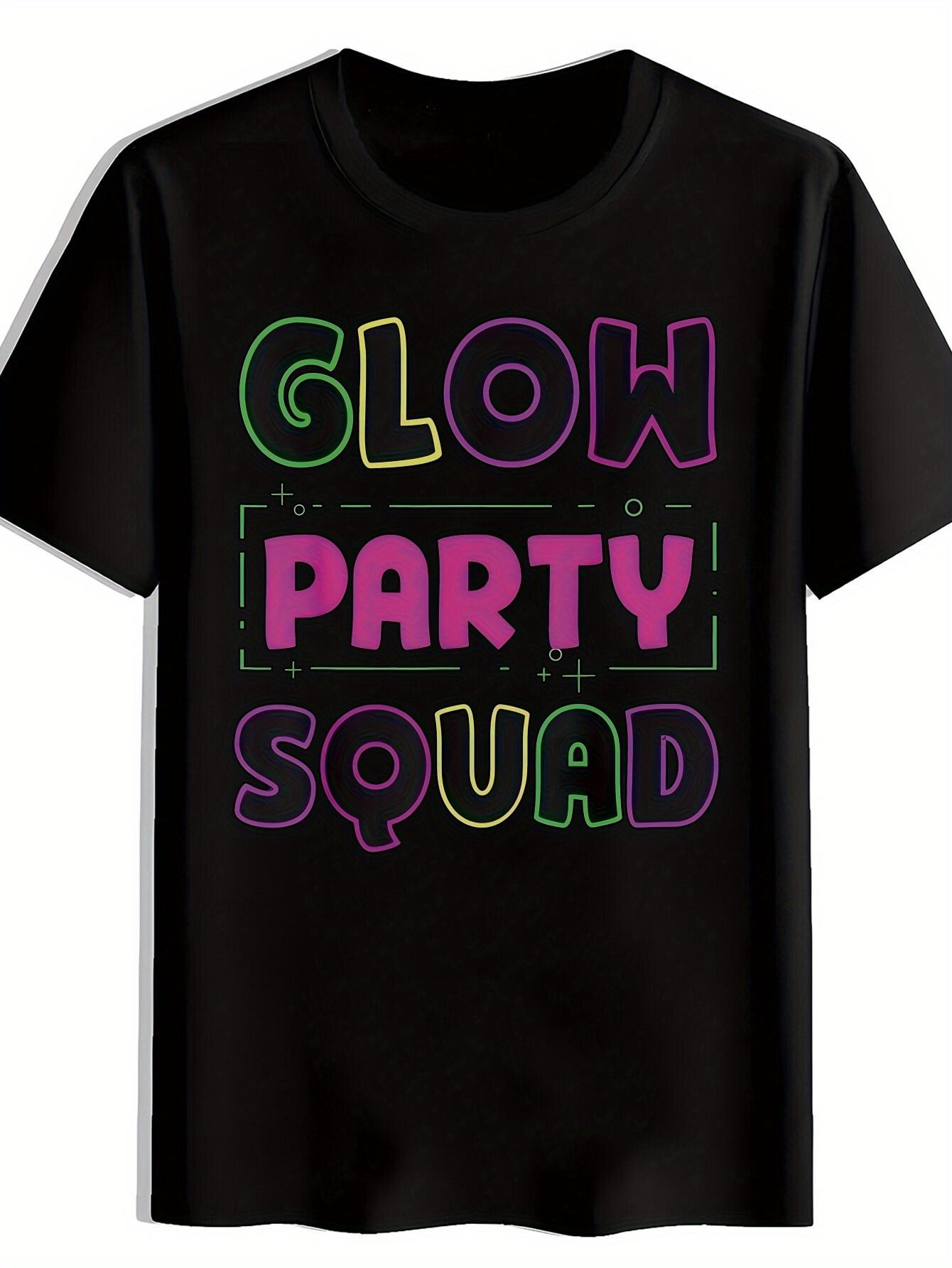 

Glow Party Squad Graphic T-shirt - Neon Green & Purple Retro rave design - Heavy metal/punk concert Tee - Machine Washable Black Shirt for Club S