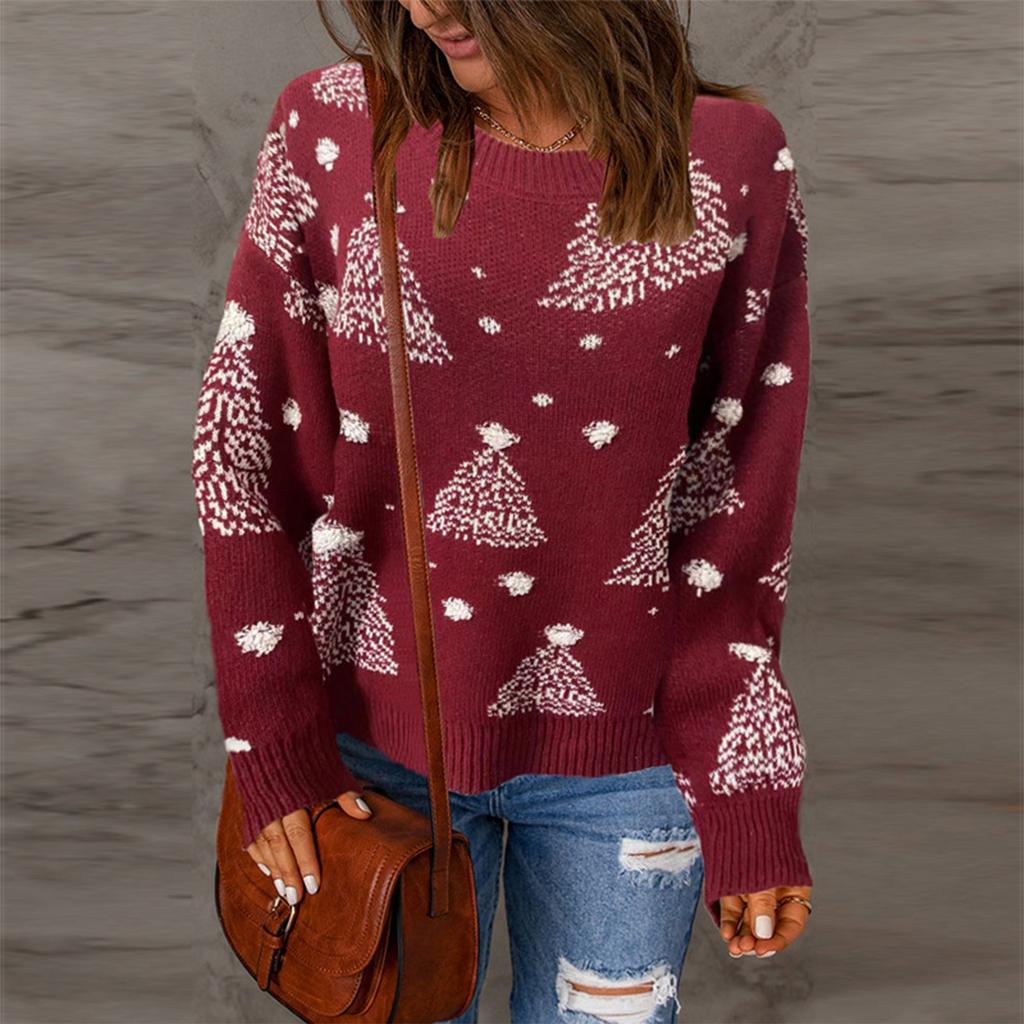 Women's Casual  Knitted Long Sleeve Pullover Sweater Knitted Top Christmas